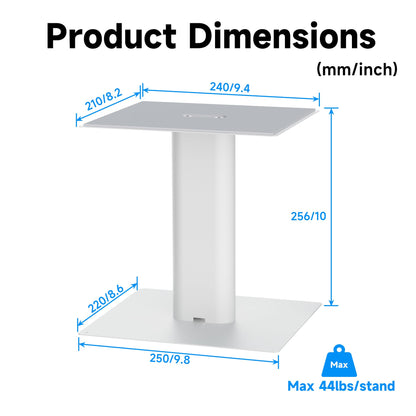 Suptek 9.4 x 8.2" Desktop Speaker Stands – Pair for Bookshelf & Desktop Speakers – 10" Height – Sturdy Base for Studio Monitors, PC, Gaming & Home Audio, White, SDM003LW