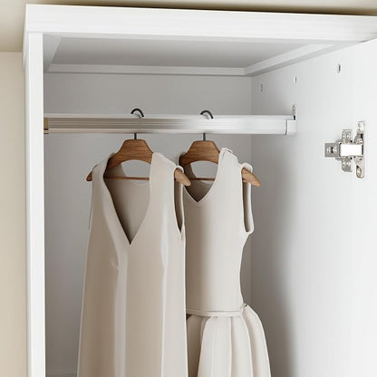 FUFU&GAGA Narrow Wardrobe Closet with 2 Doors, Modern White Bedroom Armoire with Gold Handles, Modern Clothes Storage Cabinet with Shelves, Hanging Rod, 15.7”W x 19.3”D x 74.8”H