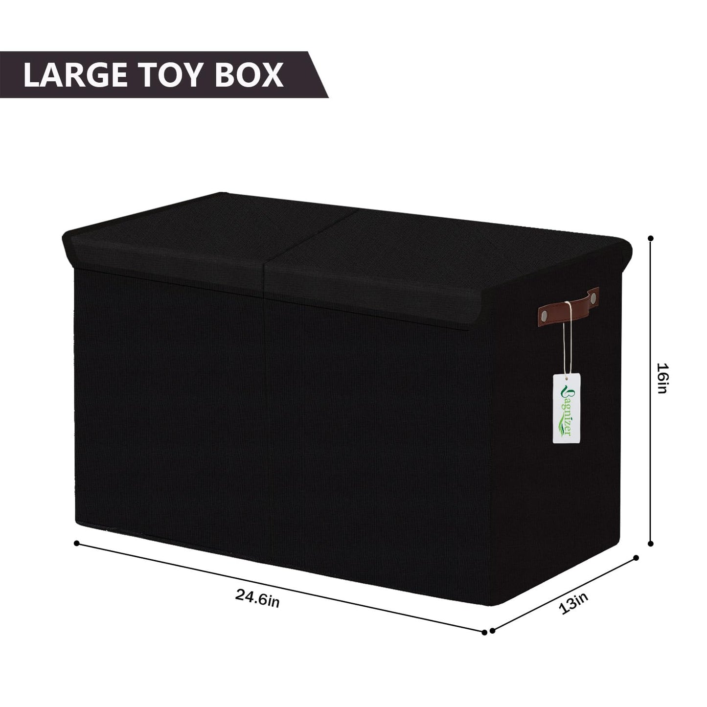 Bagnizer Large Toy Storage Box with Lids, Collapsible Sturdy Baby Storage Organizer Chest Bin Basket for Kids, Boys, Girls, Playroom, Nursery, Bedroom, Closet 25"x13"x16" (Black)