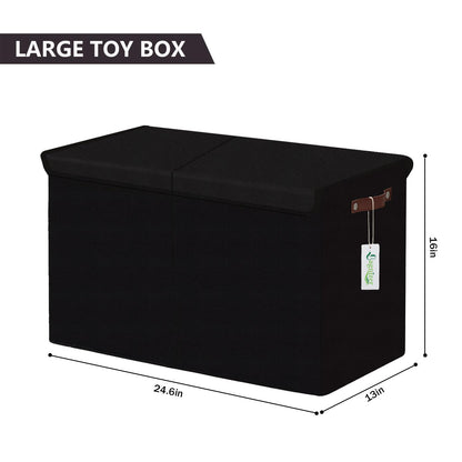 Bagnizer Large Toy Storage Box with Lids, Collapsible Sturdy Baby Storage Organizer Chest Bin Basket for Kids, Boys, Girls, Playroom, Nursery, Bedroom, Closet 25"x13"x16" (Black)