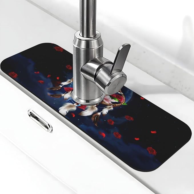 Dreamcatcher Rose Flowers Kitchen sink faucet pad, strong water absorption