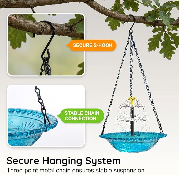 Solar Cascade Hanging Bird Bath Fountain, New Hanging Bird Bath with Flowing Water, Bird Bath Fountain Decorative Garden Yard Patio for Outdoor (Gray)