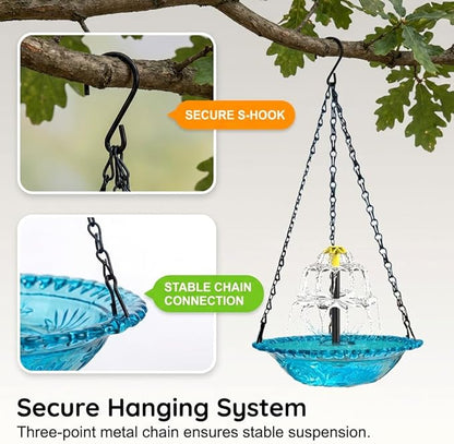 Solar Cascade Hanging Bird Bath Fountain, New Hanging Bird Bath with Flowing Water, Bird Bath Fountain Decorative Garden Yard Patio for Outdoor (Gray)