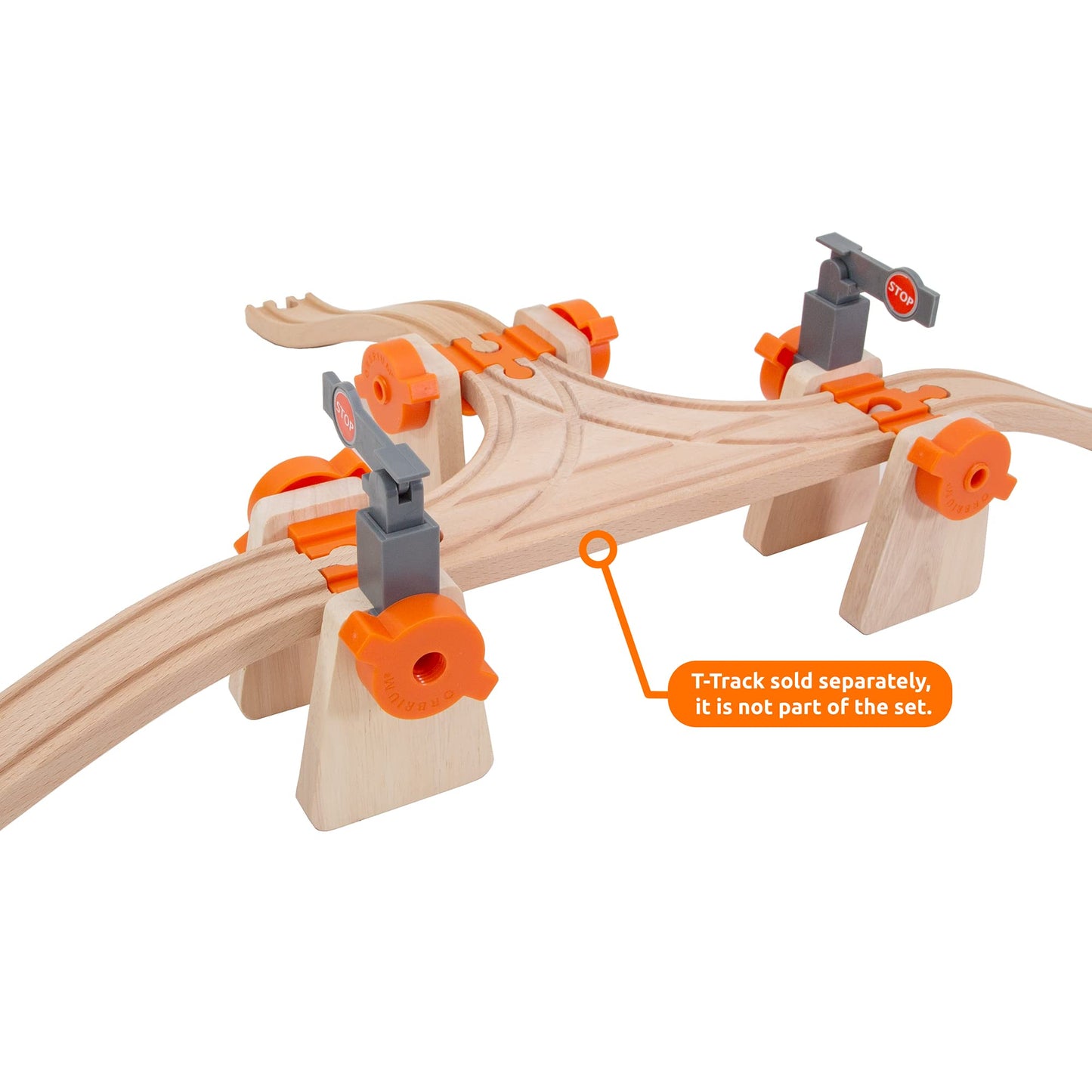 Wooden Train Track Accessories Build & Play Construction Set 90 PCS Ultimate Elevated Railway STEM Toys Track Expansion Pack Ascending Tracks Risers Bridges Tunnel Stop Go Gate Compatible Thomas Brio