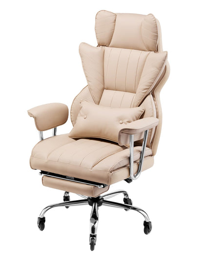 VEVOR Executive Office Chair with Footrest, 400lb Capacity Oversize Office Chair with Lumbar Pillow & Removable Armrests, Heavy Duty Ergonomic Chair, PU Leather Reclining Home Office Desk Chair, Brown