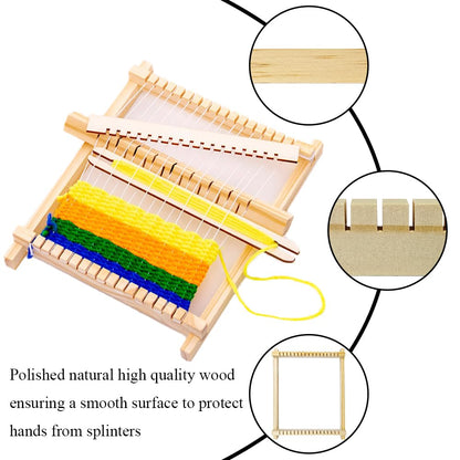 Ckyleole Weaving Loom Kit Wooden Weaving Loom Multi Craft Handcraft Wooden Looms Set Tapestry with Rods Combs Shuttles Line Instructions No Burr Mini 8.27 x 6.5 inch 1 Set(5P) Adult and Beginners