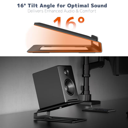 Desk Speaker Stands for Most Bookshelf Speakers,22 lbs Capacity, 16° Tilt Angle Speaker Risers with Anti-Vibration Pads,Compact for 3"-4" Studio Monitors,Space-Saving Stands for PC Speakers,Black