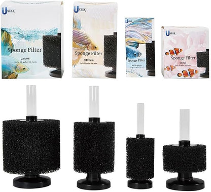 UNEAK Large Aquarium Sponge Filter Fish Tank Silent Filteration Breeding Fry Betta Shrimp Nano Tank Accessories Air Stone 4-inch Airline Tubing up to 40 Gallon