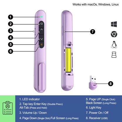QUI Presenter Clicker Bundle | BK600 Slim-Shaped USB A Purple & BQ100 Remote-Shaped USB A Black