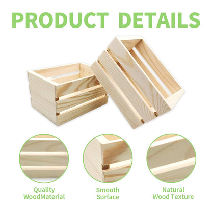Nudaoz 6-Pack 6.3 Inch Natural Pine Wooden Crates, Unfinished Rustic Nesting Wood Boxes, Farmhouse Wooden Storage Crate for DIY Crafts, Home Closet Organizer, Office & Bathroom Vanity Display