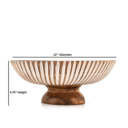 Mahasu Fruit Bowl Mango Wood Elevated Decorative Centerpiece | Natural Wooden Serving Dish for Kitchen Counter (12" x 12" x 4.75")