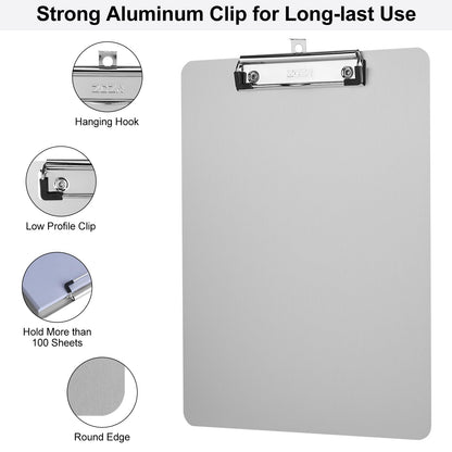 ZCZN Metal Clipboards, 2 Pack Heavy Duty Aluminum Clipboards 12 x 9 Inches, A4 Letter Sizer Document Holder with Low Profile Clip, Suitable for School, Office, Jobsite or Medical Staff, Silver