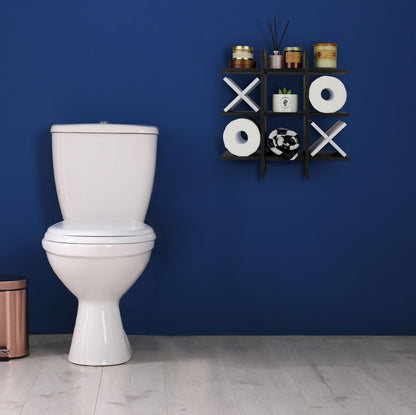 Weysat Tic Tac Toe Toilet Paper Holder Stand Bathroom Wall Decor Rustic Wooden Hanging Storage Freestanding Wall Mounted Shelves Decor for Toilet Tissue Farmhouse