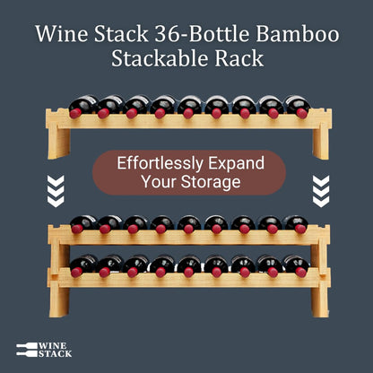 Wine Stack 36 Bottle Bamboo Stackable Freestanding Wine Rack, No Tools Assembly, Durable, Wine and Liquor Bottle Storage for Small Spaces