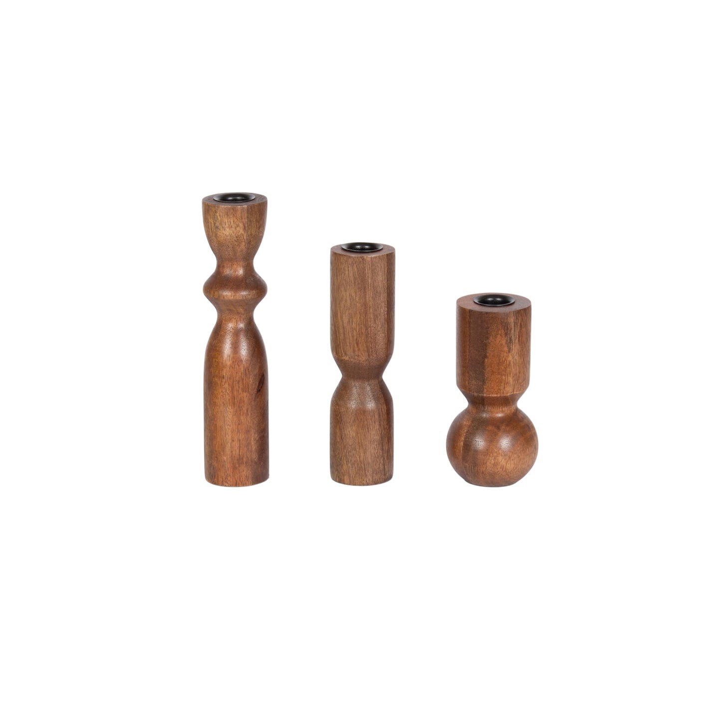 Kate and Laurel Pico Modern Three-Piece Mango Wood Taper Candle Holder Set, Set of 3, Walnut Brown, Transitional Wooden Candlestick Holders for Dining Table or Fireplace Mantel Display