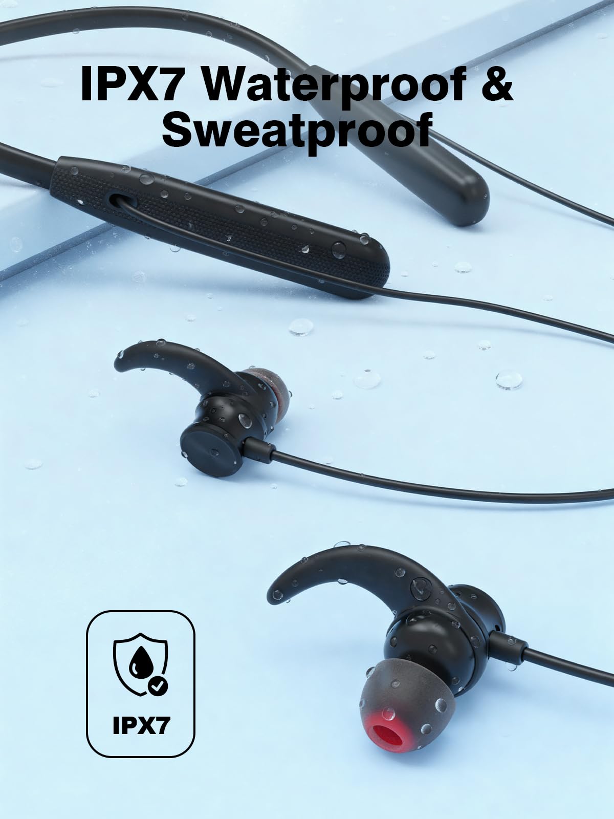 Rythflo Neckband Bluetooth Headphones, ENC IPX7 Sweatproof Sport Earbuds with AI-Enhanced Mic Vibration Call Alert, 50H Playtime Deep Bass Wireless Waterproof Earphones for Work Running Workout Gym