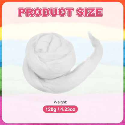 MECCANIXITY Wool Roving Yarn Soft Felting Wool 120g/4.23oz Pure Chunky Roving Yarn for Needle Felting Knitting Blanket Spinning Weaving Art DIY Craft White