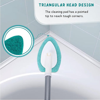 Shower Scrubber with Long Handle, Bathroom Tub and Tile Cleaning Tool with 6