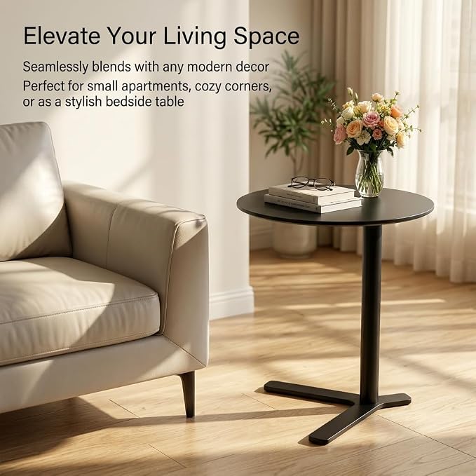 C Shaped End Table Round Side Table Living Room, Unique Aesthetics Simple Coffee Accent Table, Bedside Table Nightstand for Bedroom, Multifunction Metal Small Side Table for Sofa Balcony Couch Patio