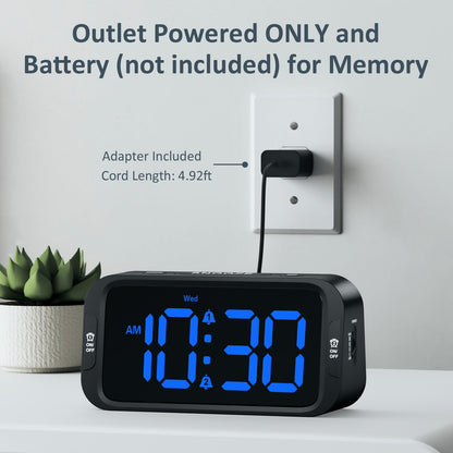 Odokee Digital Dual Alarm Clock for Bedroom, Easy to Set, 0-100% Dimmer, USB Charger, 5 Sounds Adjustable Volume, Weekday/Weekend Mode, Snooze, 12/24Hr, Battery Backup, Compact for Bedside(Blue)