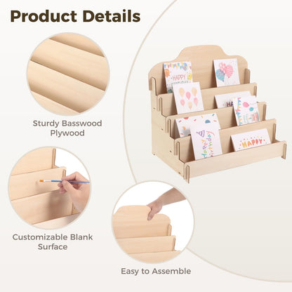 Anjetan 2 Pcs Greeting Card Display Stands, 4-Tier Wooden Ladder Racks, Large Card Holders, Sticker Organizer Stands for Postcards, Photos, Letters, Ideal for Home, Store Counter, Bookstore