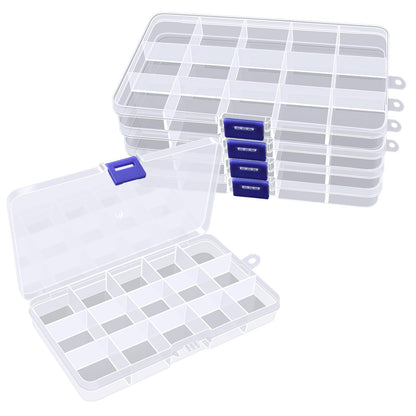 Vlammende 5-Pack 15 Grids Bead Organizer,Plastic Organizer Storage Box Clear Fishing Tackle Box,Diamond Jewelry Craft Painting Storage Case for Jewelry,Beads,Tools