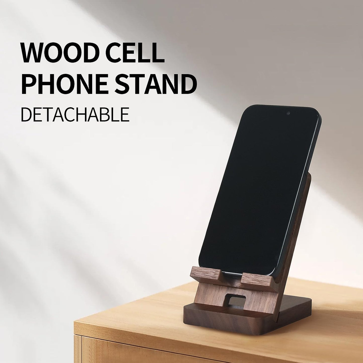 Plehood Wood Phone Stand, Desktop Wooden Phone Holder, Portable Office Phone Stand for Desk, Wood ipad Stand, Compatible with iPhone & All Cell Phones (Walnut)