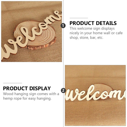 Amosfun 10pcs Welcome Wood Cutout Letters for Sign Wooden Unfinished Welcome Door Signs Decorative Wood Hanging with 10pcs Lanyard for Front Door Rustic Home Gallery Wall Decor