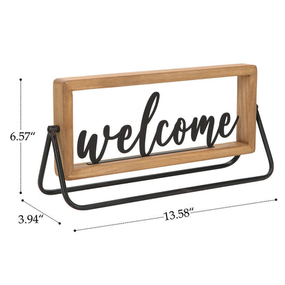 NIKKY HOME Wooden Welcome Sign, Rustic Table Signs Freestanding Word Sign Decorative Cutout Welcome Letters Sign for Home Ornament Entryway Living Room Indoor Decor