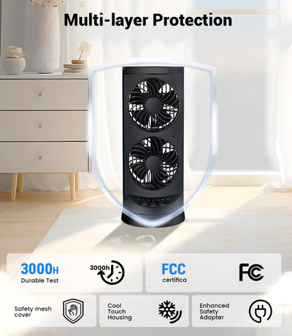 Personal Tower Fan for Bedroom, Portable Desk Table Fan，3 Speeds Cooling Standing Fan with 12H Timer, 60° & 110° Oscillating Floor Tower Fans That Blows Cold Air for Bedroom Office,Dark Grey