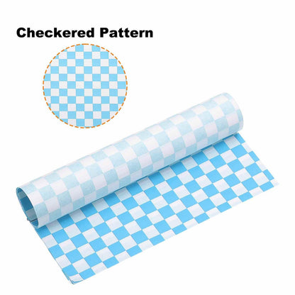 HARFINGTON 300pcs Square Checkered Pattern Wax Paper Sheets 10" x 10" Oil-absorbing Dry Food Wrapping Paper for Sandwich Baking Liners Picnic Basket Bread Hamburger Wrap, Blue