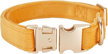 Soft Cotton Dog Collar with Metal Buckle Adjustable Heavy Duty Comfy Corduroy Collars for Small Medium Large Dogs,Orange,Large