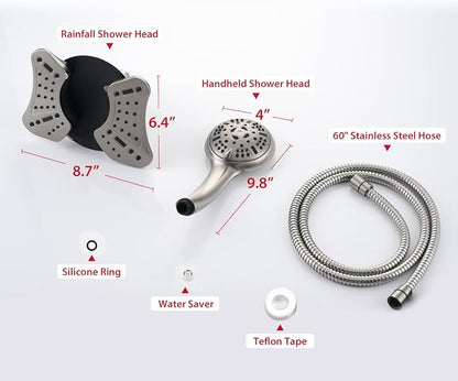 GRICH 1.8GPM Shower Head with Handheld Spray Combo: 2 in 1 Rainfall Shower Heads high pressure & Handheld Shower Head, 9 Spray Modes/Settings Detachable Shower Head with 60 Inch Hose, Nickel
