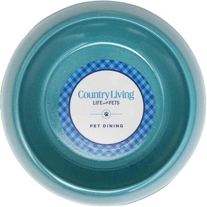 Country Living Set of 2 Teal Blue Bamboo Dog Bowls (64oz) – Naturally Sourced Bamboo Design, Non-Toxic, Durable, Dishwasher & Microwave Safe and Pet-Safe Feeding Dish, Ideal for Extra Large Dogs