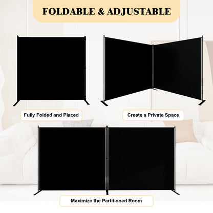 T&Jero 2-Panel Folding Room Divider, 6ft Tall Portable Privacy Screen Wall for Home and Office, Modern Freestanding Partition Separator for Bedroom, Studio, 142" Wide x 71" High, Black