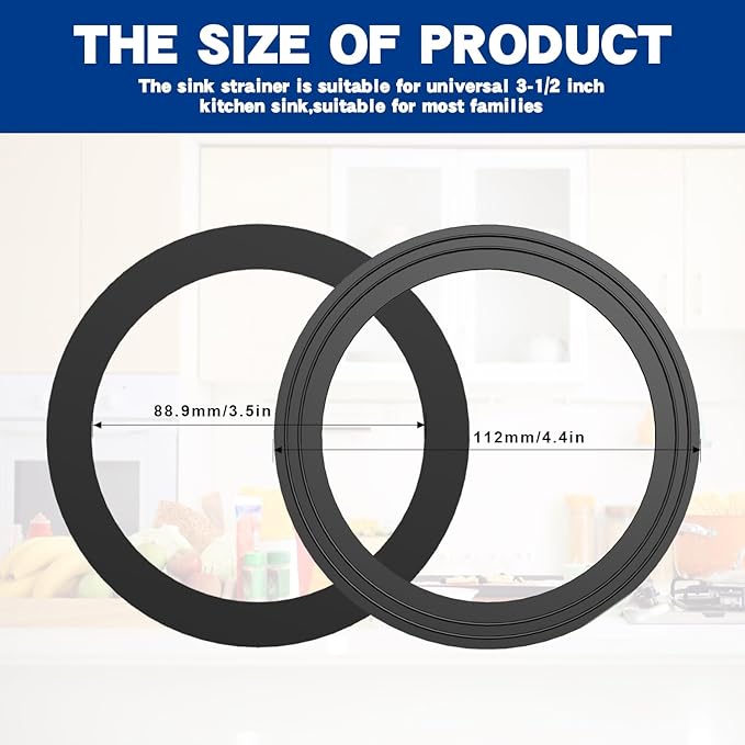 RQYEKDO 2PC Kitchen Sink Strainer Gasket Seal Rings, Fits Standard 3-1/2 inch