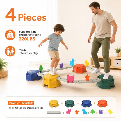 edusense 14 PCS Balance Beam Stepping Stones for Kids 3-12 Years, Non-Slip Balance Blocks Indoor Outdoor, Thickened Plastic Holds 220LBS, No Assembly Required, Promote Coordination & Sensory Play