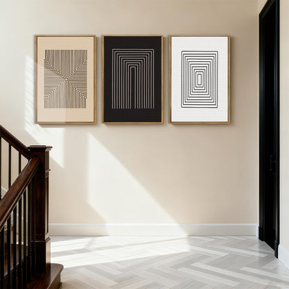 Anyzal Large Black Abstract Wall Art Framed16x24 Inch Brown and White Modern Minimalist Canvas Wall Decor Neutral Textured Art Prints for Living Room Bedroom Office Set of 3