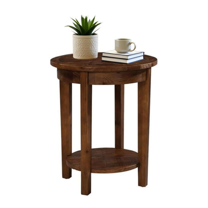 Alaterre Furniture Revive 20 Inch Round End Table with Bottom Shelf for Storage, and Unique Wood Characters - Modern Rustic Living Room Furniture
