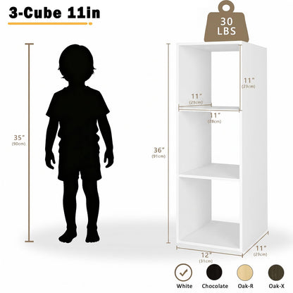 Endearing Limons【2026 Wooden 3 Cube Shelf Storage Organizer with Anti-Tipping Kits + Reversible Open Back Solid Panel Bookcase (11 x 11 Unit Cell White)