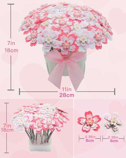 BAZIMA DIY Felt Flower Art Craft Kit,Cherry Blossom Bouquet Making Kit, Floral Gifts,Beginner Craft Kit, Arrange Pre-Cut Felt Flowers, Ideas for Art Project Activity,32 Felt Flowers.