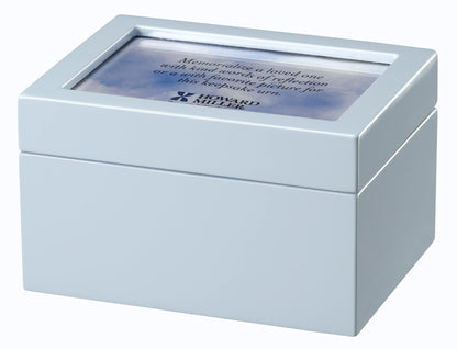 Howard Miller Memorial Wooden Keepsake Urn Chest for Human Ashes | Precious Blue High-Gloss Finish | Photo Frame Lid, Velvet Interior with Tray | 55 Cu In Capacity Memorial Box for Home Display