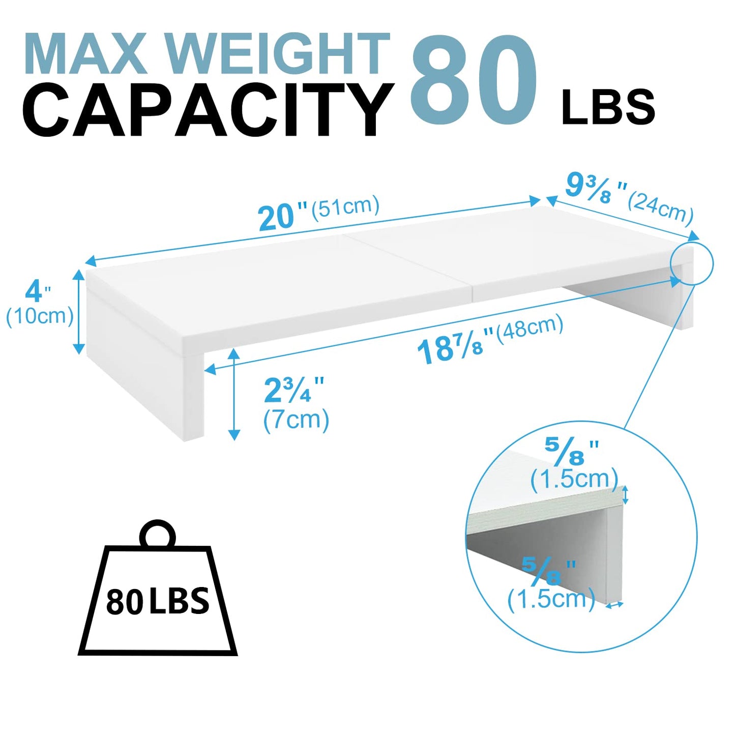 TEAMIX 2 Tier White Wooden Laptop Stand and 2 Pack 20 inch White Monitor Stand Riser for Computer Desk Home Office Organization.