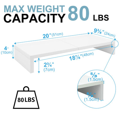 TEAMIX 2 Tier White Wooden Laptop Stand and 2 Pack 20 inch White Monitor Stand Riser for Computer Desk Home Office Organization.