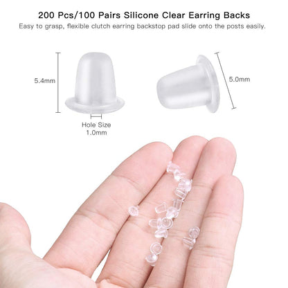 200 PCS/100Pairs 925 Sterling Silver and Gold Earring Hooks,Hypo-allergenic Fish Earring Hooks Earwires for DIY Jewelry Making Supplies with 200 PCS Soft Silicone Earring Backs