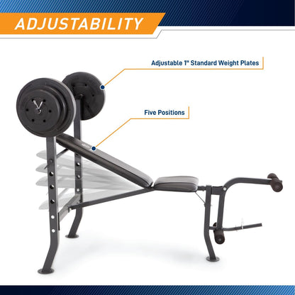 Marcy MD-2082W Diamond Elite MD Standard Bench with 100 lb. Weight Set, Incline