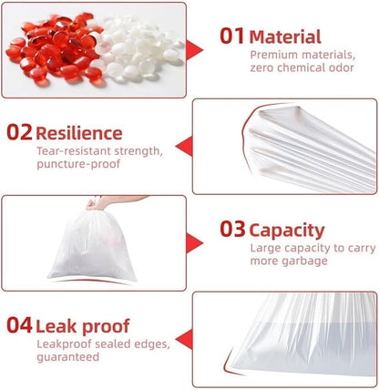 XUXRUS 2.6 Gallon Small White Trash Bag, Tear-Free Heavy Duty Garbage Bags