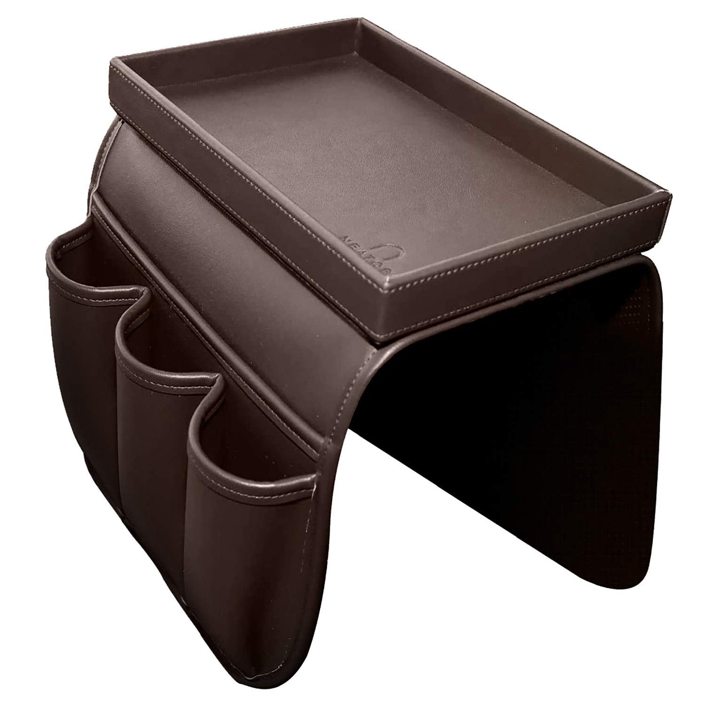 NEATOPA Couch Remote Caddy Control Holder Sofa Organizer with Detachable Wooden Snack Tray for Recliner Mattresses Chair Armrests with 4 Slots - 1 Large Pockets and 3 Small Pockets (Brown)