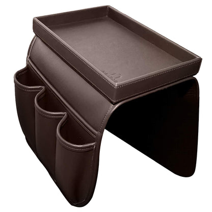 NEATOPA Couch Remote Caddy Control Holder Sofa Organizer with Detachable Wooden Snack Tray for Recliner Mattresses Chair Armrests with 4 Slots - 1 Large Pockets and 3 Small Pockets (Brown)