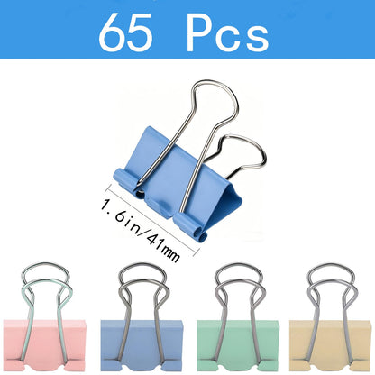 Colored Large Binder Clips (65 Pack) 41mm/1.6Inch Paper Clamps, Big Clips for Paper Office Supplies Binder Clips